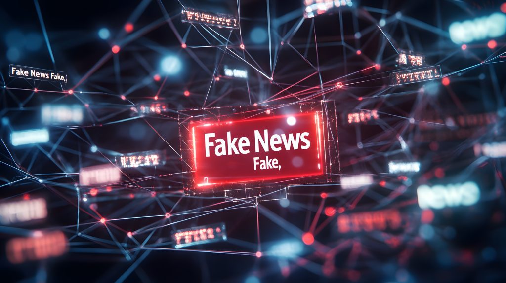 fake news concept with digital network connections